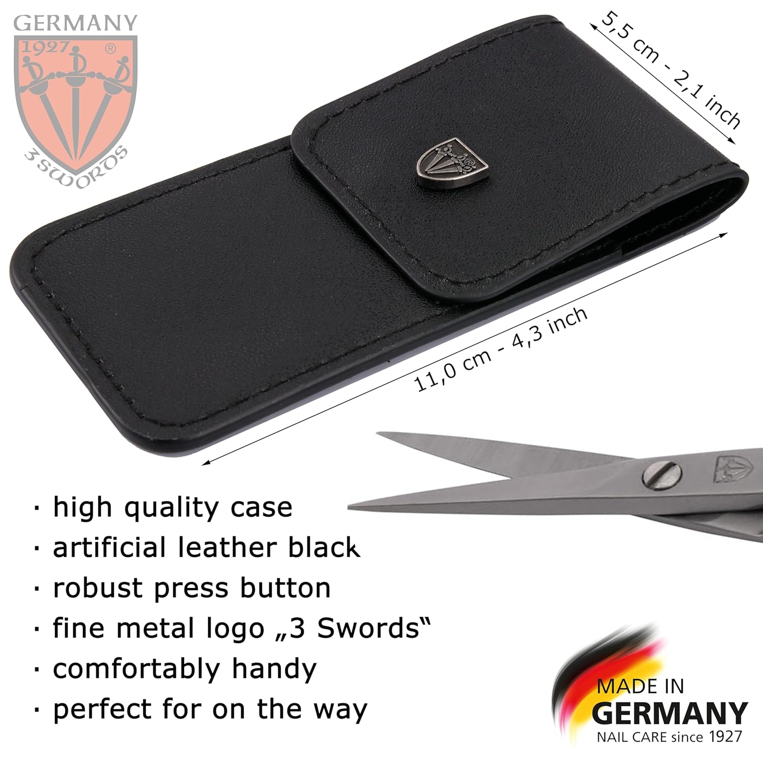 3 Swords Germany - brand quality STAINLESS STEEL INOX STRAIGHT CUTICLE SCISSORS (1 PIECE) with case for manicure pedicure - nail care by 3 Swords - Made in Germany