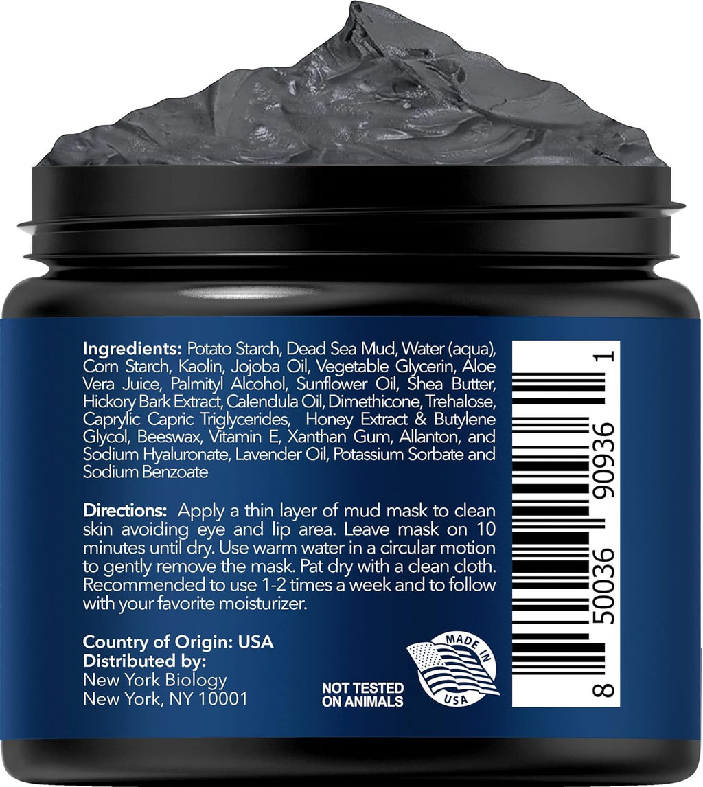 New York Biology Dead Sea Mud Mask for Face and Body | with Manuka Honey | Spa Quality Pore Refiner for Oily Skin | Natural Skincare for Women & Men | Tighten Skin for A Healthier Complexion | 4 oz