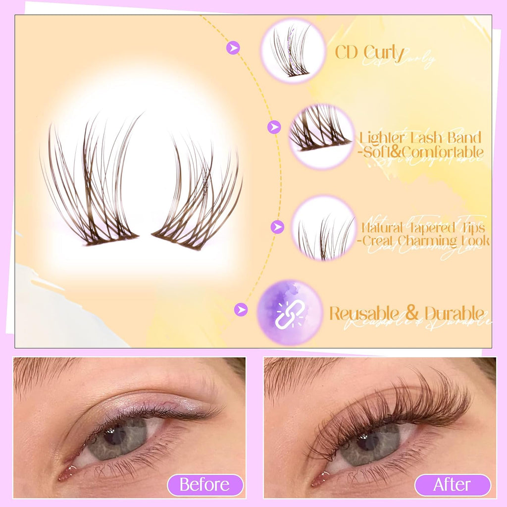 Brown Lash Clusters Wispy Eyelash Clusters Natural Cluster Lashes 100Pcs C-Curly Eyelashes Cluster with Thin Band Cluster Eyelash Extensions 10-16mm DIY Individual Lash Clusters by Ruairie