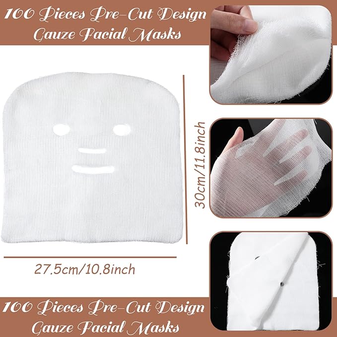 100 Pieces Gauze Mask Large Precut Gauze Face Masks Soft Pads White Net Natural Spa Skin Paper Sheet for Home Beauty Salon DIY Mesh Face Care Beauty Salons
