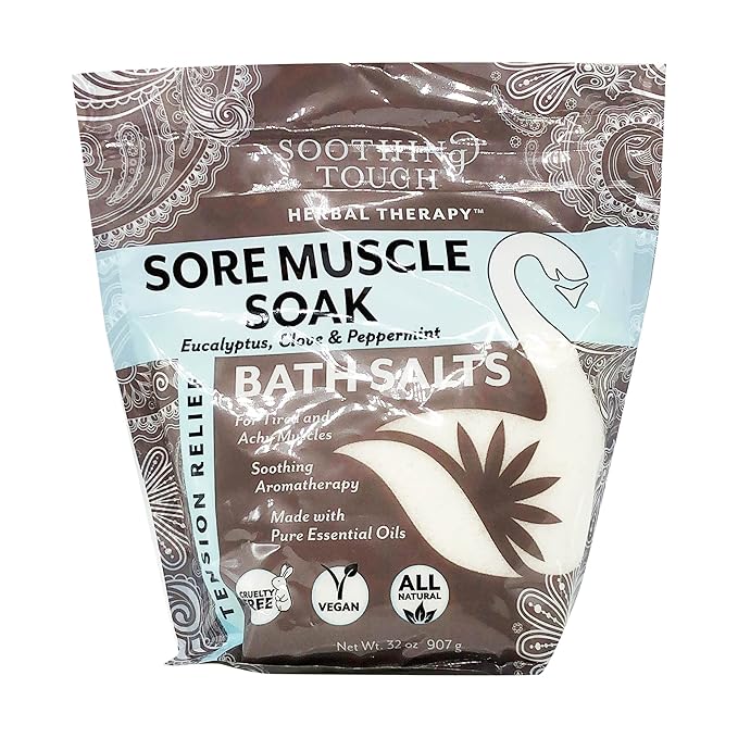 Soothing Touch Tension Relief Sore Muscle Soak Bath Salts Eucalyptus Clove & Peppermint, 32 Oz
