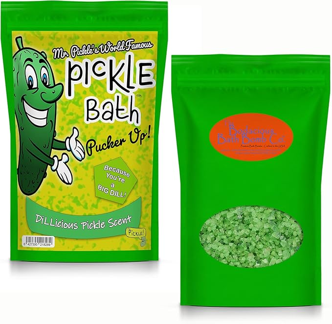 Mr Pickle’s Pickle Bath Salts - Premium Dill Pickle Scented Bath Soak for Kids - Shower Gift for Pickle Lovers, Funny Stocking Stuffers and Gift Baskets for Children, Teens, Men, and Women