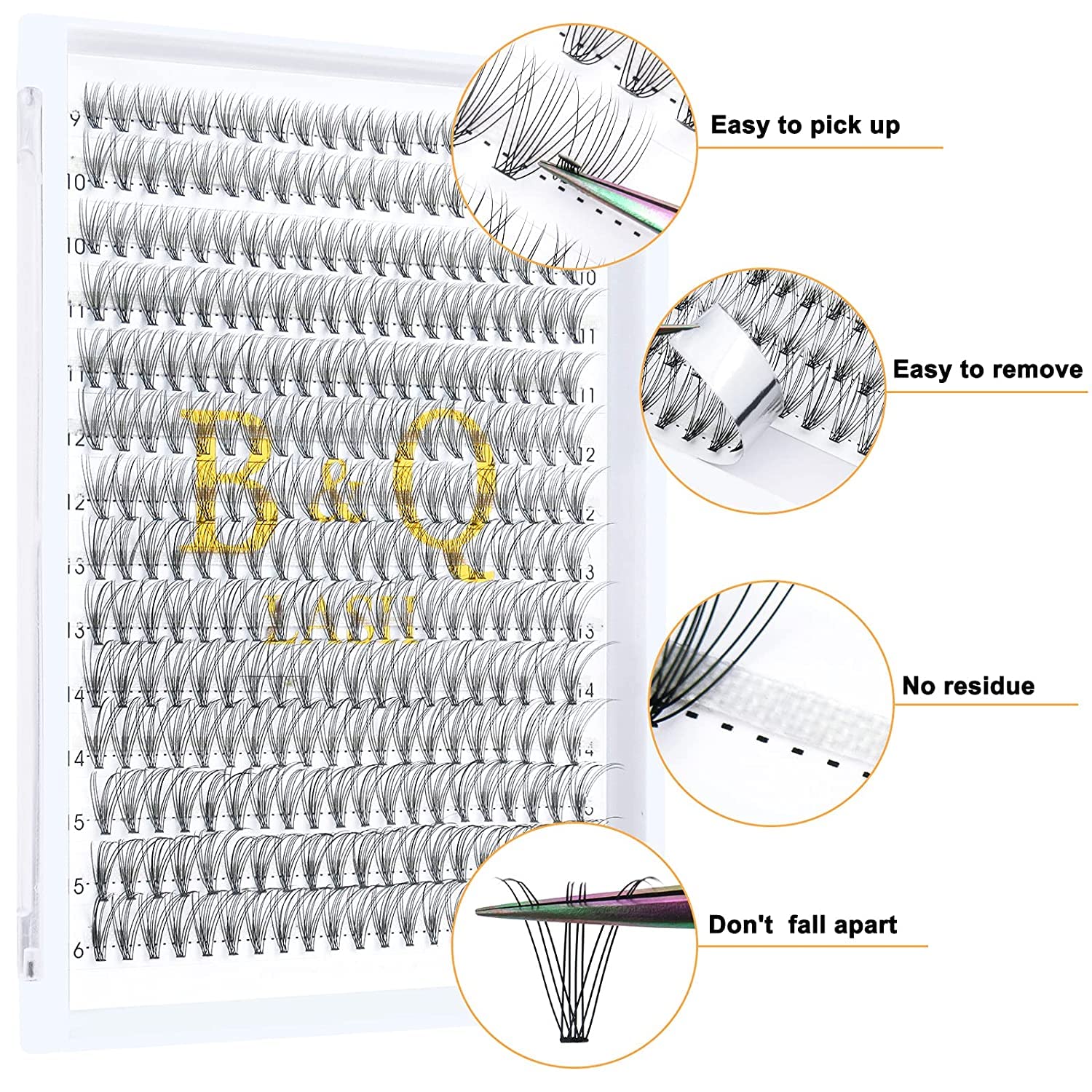 B&Qaugen Lash Clusters 10D-C-9-16MIX LASH Individual Lashes 280 Clusters False Eyelash 10D 20D Lash Clusters Extensions Individual Lashes Cluster DIY Eyelash Extensions (10D-C-9-16MIX)