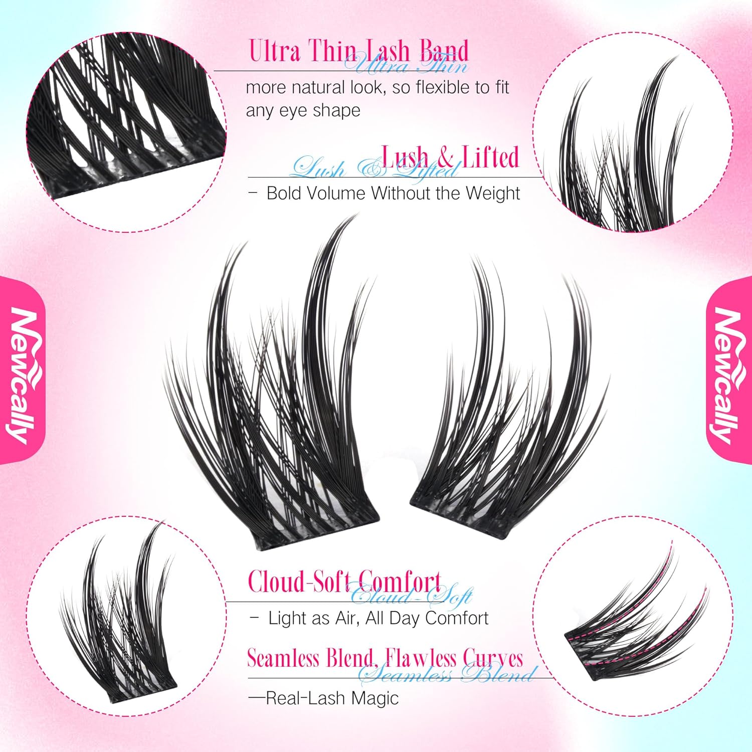 Cat Eye Lash Clusters Kit Wispy Manga Lash Extension Kit Natural Look Cluster Eyelash Extensions Fairy D-curly Cluster Lashes Kit 9-16MM DIY Eyelash Extension Kit by Newcally