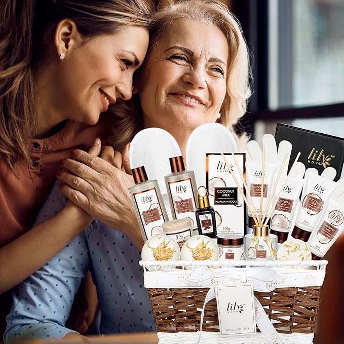 Mothers Day Gifts for Mom Coconut Vanilla Spa Gift Basket for Women 18 Pcs Luxury Bath & Body Set with Shower Gel | Relaxing Self Care Pampering Gifts for Her, Birthday, Christmas, Bridal Shower