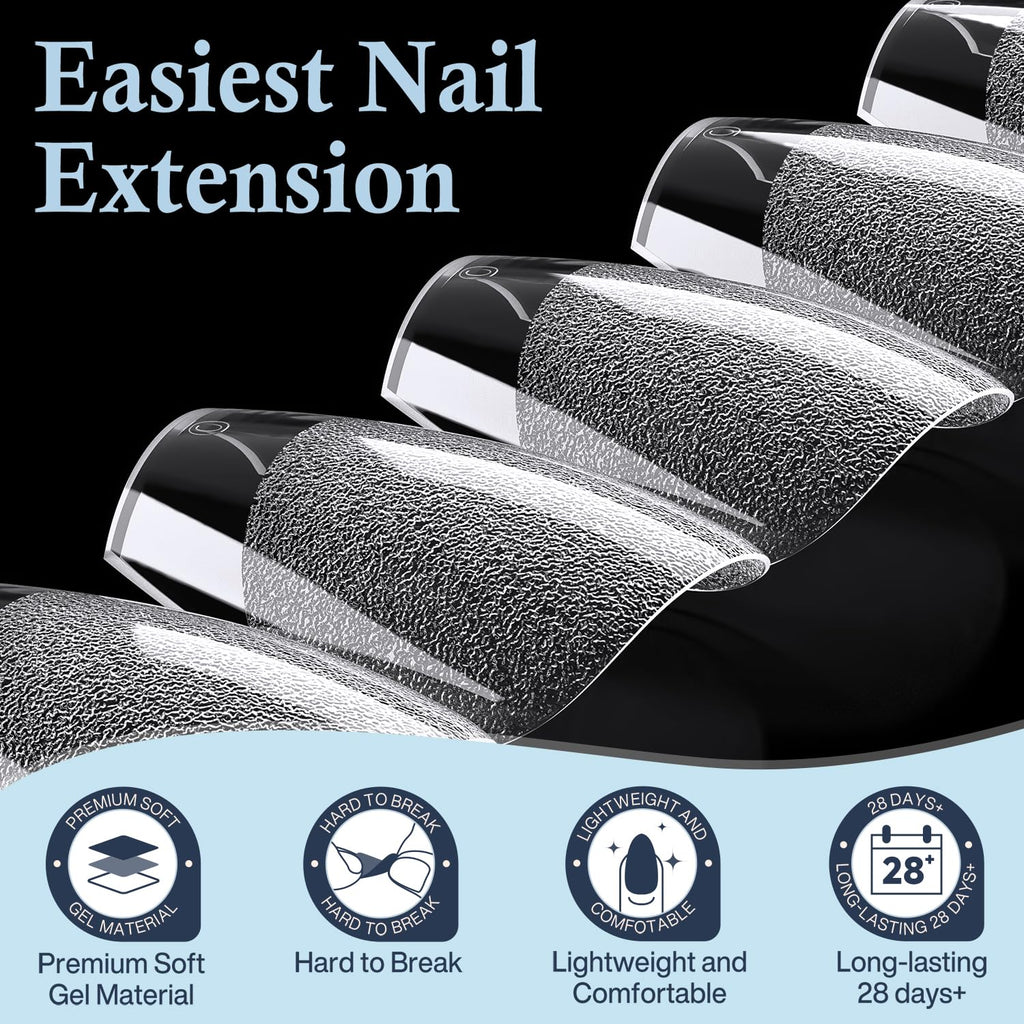 Luckyfariy Extra Short Coffin Nail Tips, 240Pcs Pre-shaped Half Matted Full Cover Ballerina Fake Nails Press on Extension, Soft Gel Clear Tips Home DIY Mani 12 Sizes