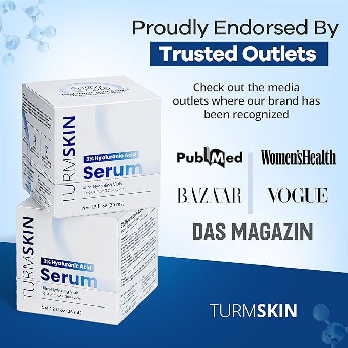 Original Turmskin Hyaluronic Acid Serum | Ultimate Hydration Boost for Your Aging Skin | 3% for 24-Hour Hydration & Glass Skin, Soft PE Ampoule Vials for Face & Skin