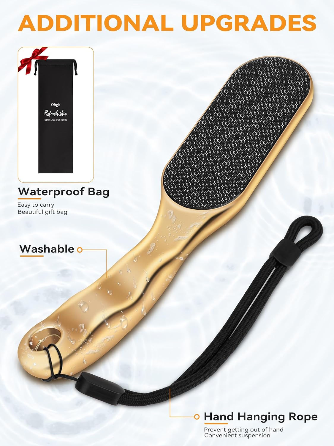 Beyond The Cream Veins Grain Foot File, Nano Glass Foot File, Hard Skin Callus Remover, Professional Pedicure Tool, Anti-Slip Handle Rope & Storage Bag, Ideal Gift for Beauty & Fitness Lovers, Golden