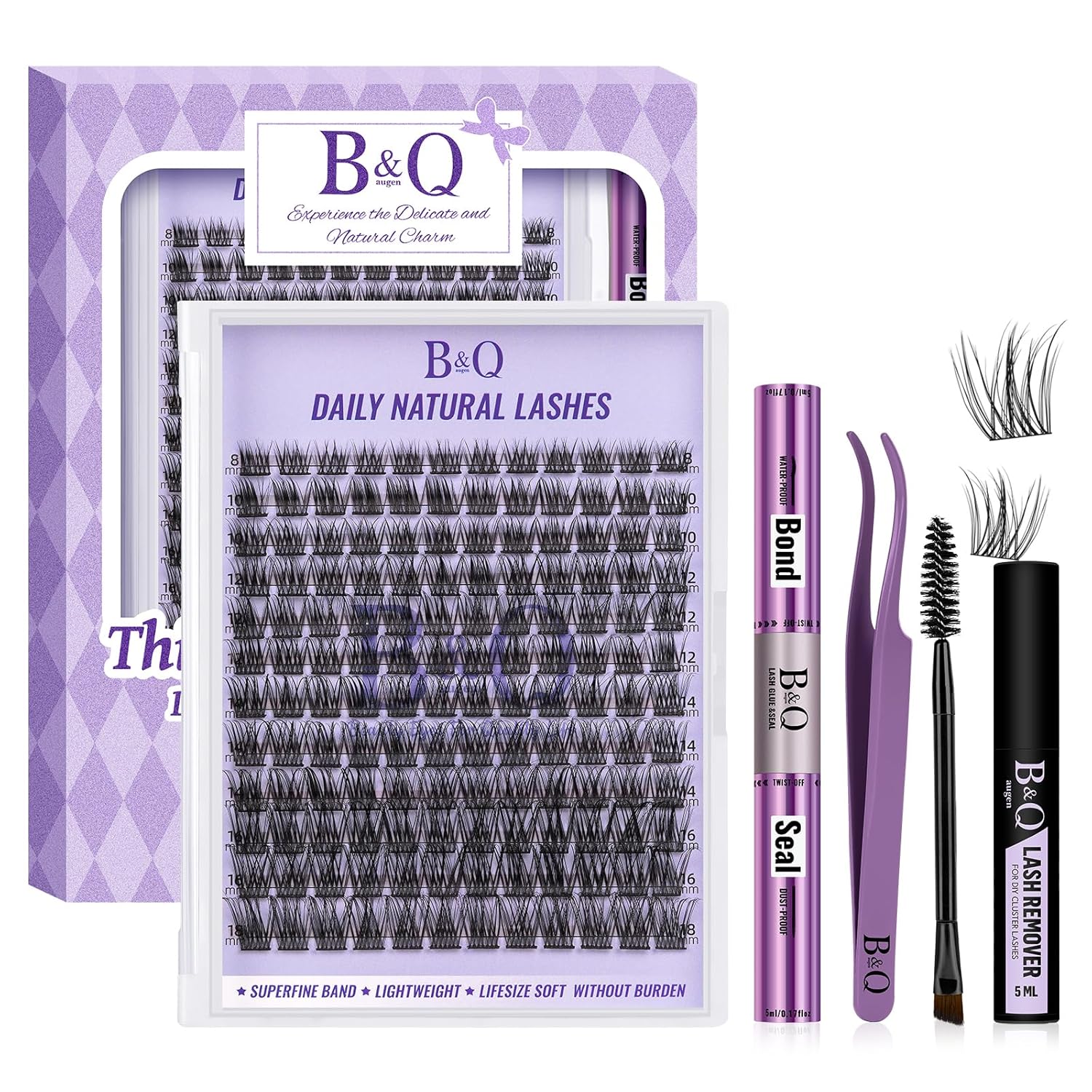 B&Qaugen Lash Clusters Kit Natural Lash Extension Kit for Beginners Z16 156 PCS Wispy Eyelash Extension Kit 8-18 Mixed Cluster Eyelash Extensions Kit D Curl Diy Lash Extension Kit at Home（kit，Z16）