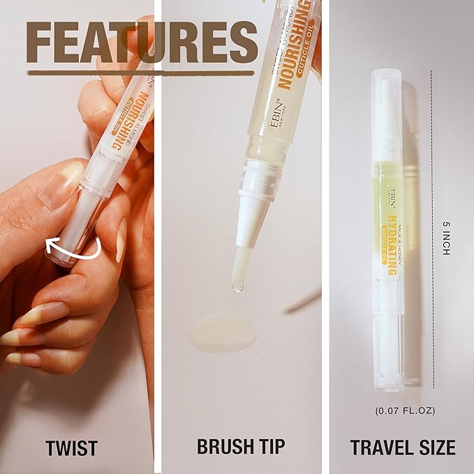 EBIN NEW YORK Cuticle Oil Pen - Hydrating Milk & Honey Infused, Jojoba Oil and Vitamin E Blend to Soften Cuticles and Strengthen Nails, Travel Size