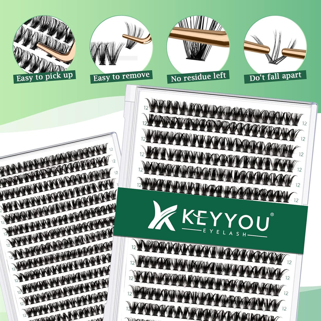 Lash Clusters 300pcs Eyelash Clusters 50D 0.07D Curl 12mm DIY Eyelash Extension KEYYOU Large Tray Volume Soft&Natural Individual Lashes(50D-0.07D,12)