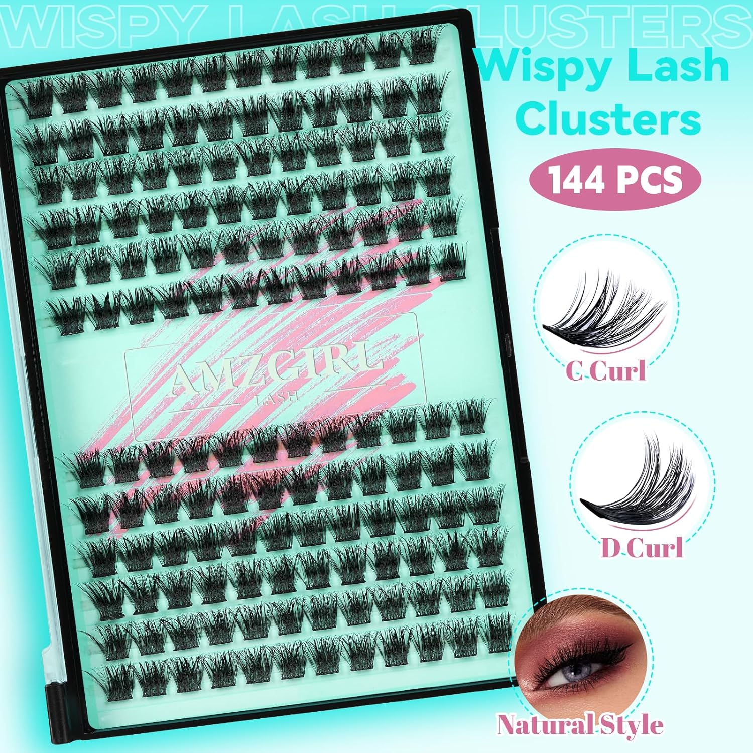 Wispy Lash Clusters Eyelash Extensions 144pcs Individual Lashes Cluster 12mm C Curl Fake Eyelash with Thin Band DIY Cluster Lashes At Home For Beginners (C-12mm)