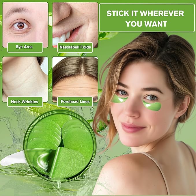 Aloe Vera Eye Gel Patches 2 Pack 120 PCS, Soothing & Hydrating, Reducing Dark Circles and Puffiness, Collagen-Infused Eye Mask, Refreshing & Rejuvenating, Suitable for Both Men and Women