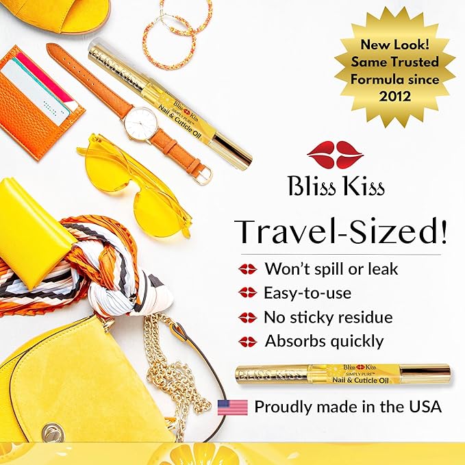 Bliss Kiss | Crisp Fragrance 4 Nail Oil Cuticle Pens w/Vitamin E & Jojoba⏤Nail Strengthener Nail Growth Treatment for Brittle Peeling Breaking Thin Nails