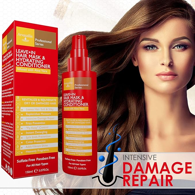 Arvazallia Leave-in Hair Mask and Hydrating Conditioner Spray for Dry or Damaged Hair - Professional Grade Leave-in Conditioner and Moisturizer