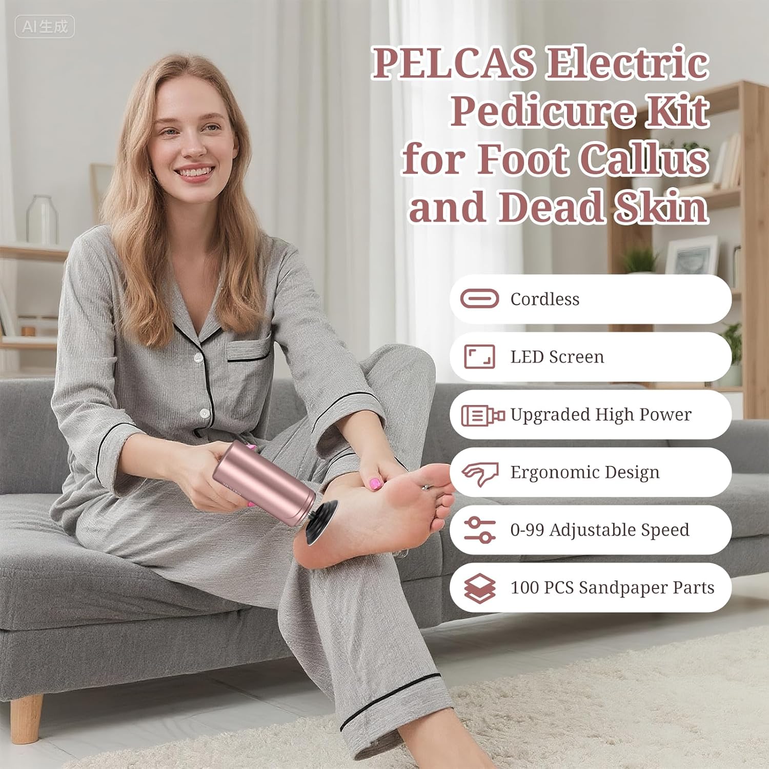 PELCAS Electric Foot Callus Remover with LED Screen, 2 in 1 Manicure & Pedicure Kit, Upgraded Electric Foot File for Women & Men, Cordless Feet Filer for Foot Callus, Thick Nails, Finger Nails Pink