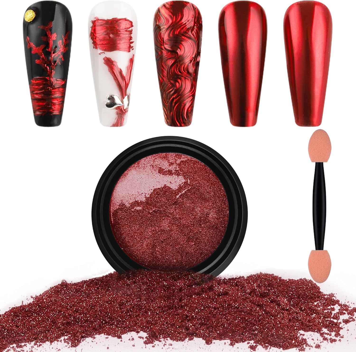 Artdone Chrome Nail Powder,Red Iridescent Aurora Powder Metallic Mirror Effect Pigment Pearlescent Mermaid Pigment Pearl Glitter Dust Kit, Nail Art Decoration, Resin Craft