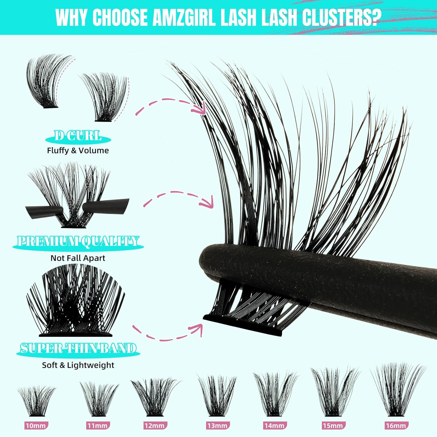 Lash Clusters Kit 320Pcs,100D DIY Individual Lashes Extension Kit,Lash Bond And Seal,Lash Remover For Eyelashes Extensions,Lash Applicator Tool For False Eyelash Cluster Kit At Home(D-Mix10-16mm)