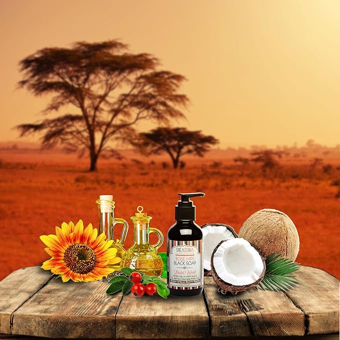 Shea Terra Organics Rose Hips Black Soap Deep Pore Facial Wash | Anti-Aging, Anti-Acne Wonder Soap | All Skin Types - 4 oz