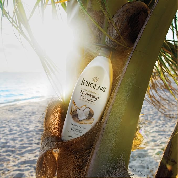 Jergens Hydrating Coconut Body Lotion, Hand and Body Moisturizer, Infused with Coconut Oil, Hydrates Dry Skin Instantly, Dermatologist Tested, 16.8 oz