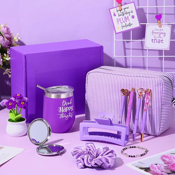 Abbylike Birthday Gifts for Women Purple Self Care Get Well Soon Gift Baskets and Sets for Mom Make up Care Package Box for Her Wife Friends Sister Girlfriend Christmas Valentines Mothers Day
