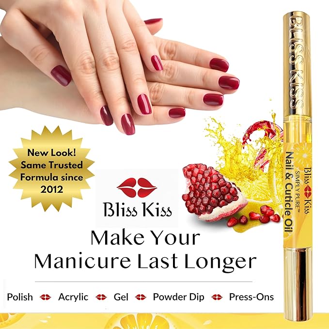 Bliss Kiss | 1 Crisp Fragrance | Nail Oil Cuticle Pen w/Vitamin E & Jojoba⏤Nail Strengthener Nail Growth Serum for Brittle Peeling Breaking Thin Nails