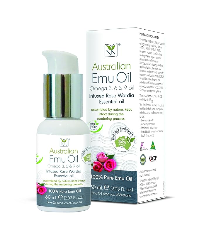 Y-Not Natural Ultra Pure Australian Emu Oil - Luxury Emu Oil 60 mL - Free Range Aboriginal Omega 3, 6 & 9 Infused with Rose Wardia - The Ultimate Moisturizer for Skin, Hair, Nails, and Scalp