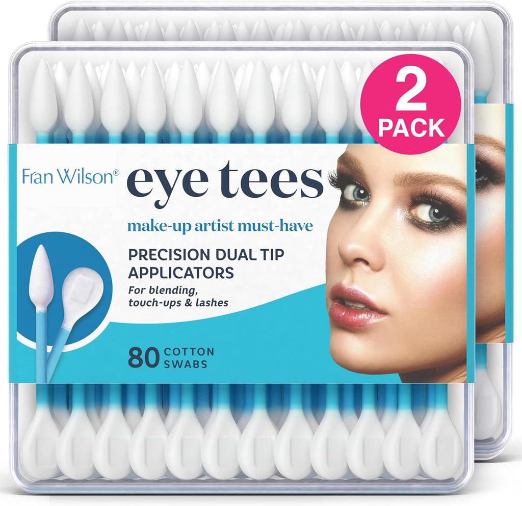 Fran Wilson EYE TEES COTTON TIPS 80 Count (2 PACK) - Precision Makeup Applicator, Double-sided Swabs with Pointed and Rounded Ends for Perfect Blending, Effective Cleaning and Precise Touch-ups