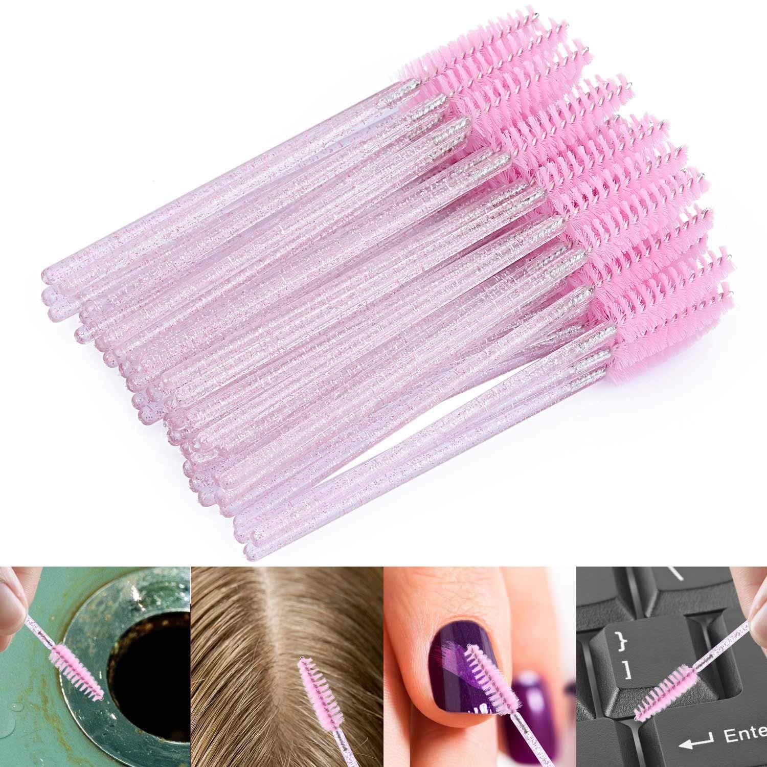 Tbestmax 1000 Disposable Mascara Wands Eyelash Brush Spoolies for Eyebrow Eye Lash Extension Pink