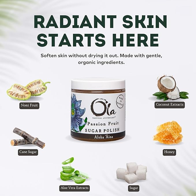 Ola Tropical Apothecary Passion Fruit Sugar Polish with Pure Tropical Oils and Plant Extracts - 11.6 Oz
