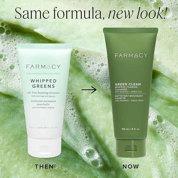 Farmacy Foaming Face Wash for Oily Skin - Whipped Greens Oil-Free Gentle Facial Cleanser + Exfoliator - Infused with Green Clay to Remove Impurities, Control Oil + Maintain Skin Hydration (5 fl oz)