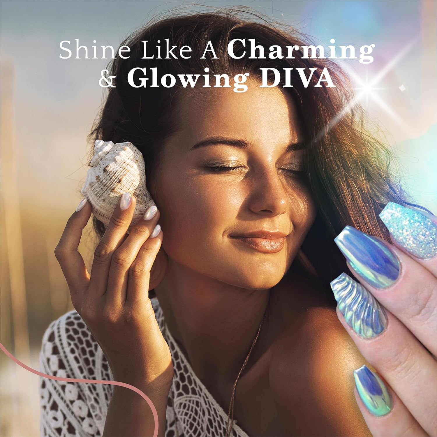 Pretty Diva Mermaid Chrome Nail Powder - Unicorn Chrome Nails Powder Aurora Iridescent Powder Pigment for Nails, Opal Mica Powders Sunset Chrome Nail Powder Manicure Pigment