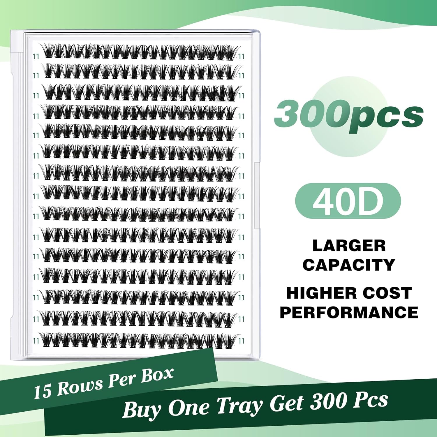 Lash Clusters 300pcs Individual Lashes 40D 0.07D Curl 12mm DIY Eyelash Extension KEYYOU Large Tray Volume Soft&Natural Eyelash Clusters(40D-0.07D,12）