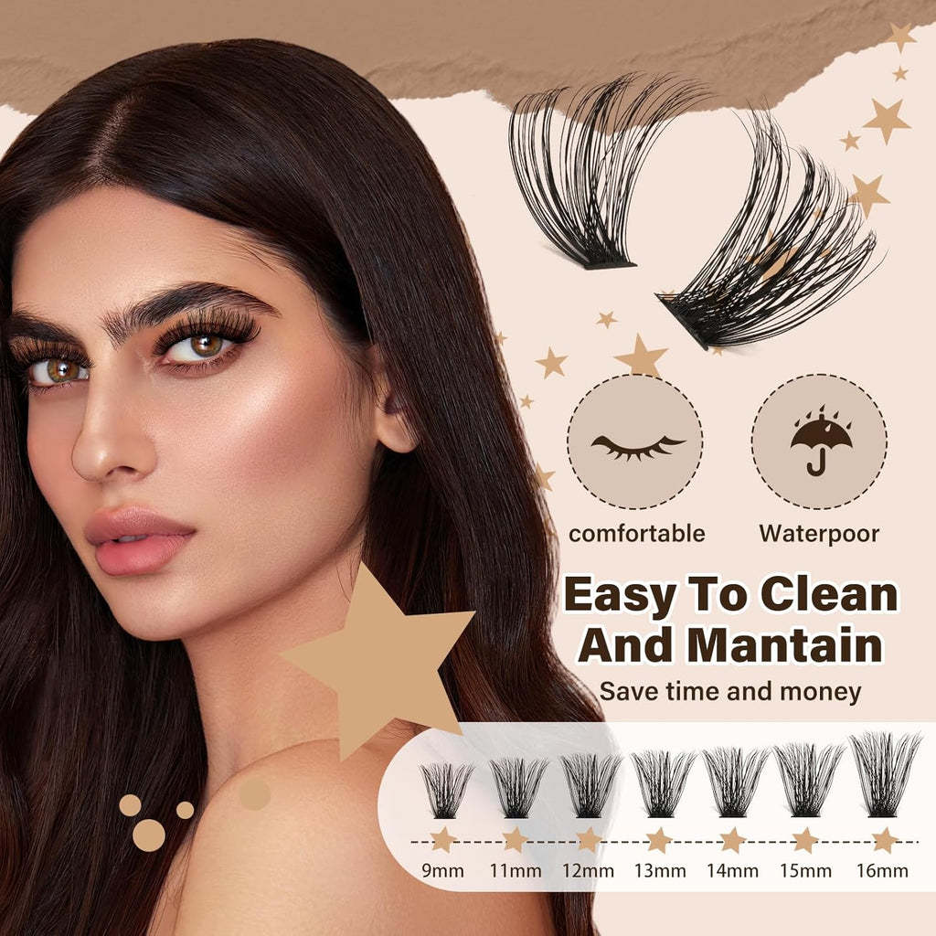 DIY Lash Extension Kit 60D+80D JMS&JMS Lash Clusters Kit D Curl 9-16MIX Individual Lashes Kit Waterproof Eyelash Extension Kit with Lash Bond and Seal Lash Applicator Tool Fluffy Cluster Lashes Kit