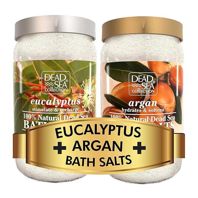Bundle-Dead Sea Collection Bath Salts Enriched - Argan and Eucalyptus - Natural Salt for Bath - Large 34.2 OZ. - Nourishing Essential Body Care for Soothing and Relaxing Your Skin and Muscle