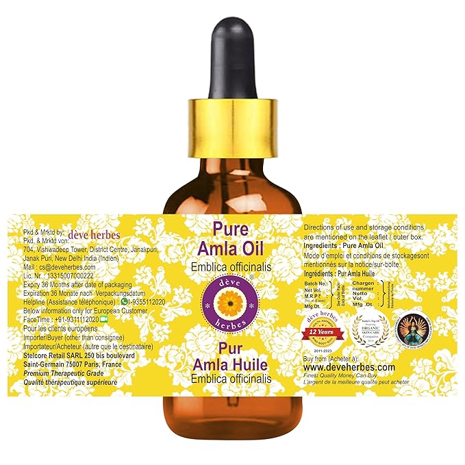 dève herbes Pure Amla Oil (Emblica officinalis) with Glass Dropper Natural Therapeutic Grade 30ml (1 oz)