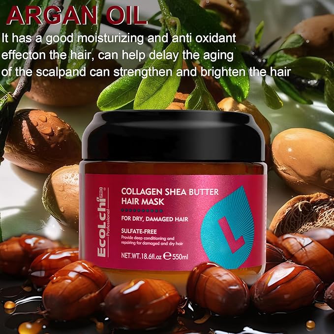 Collagen Shea Butter Hair Mask - Deep Conditioning Hair Treatment Mask Organic Natural Essence for Dry Damaged Hair