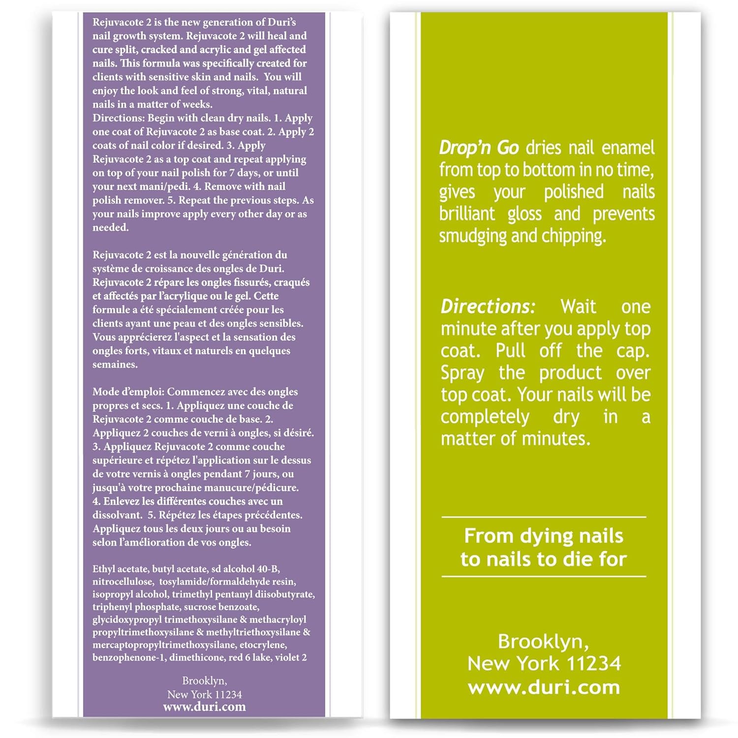 duri Rejuvacote 2 Nail Growth System Base and Top Coat, Drop'n Go Nail Polish Drying Drops - Nails Hardening, Growth, Damage Repair, Chipping, Breaking and Brittle Treatment (0.61 fl.oz) Combo Pack