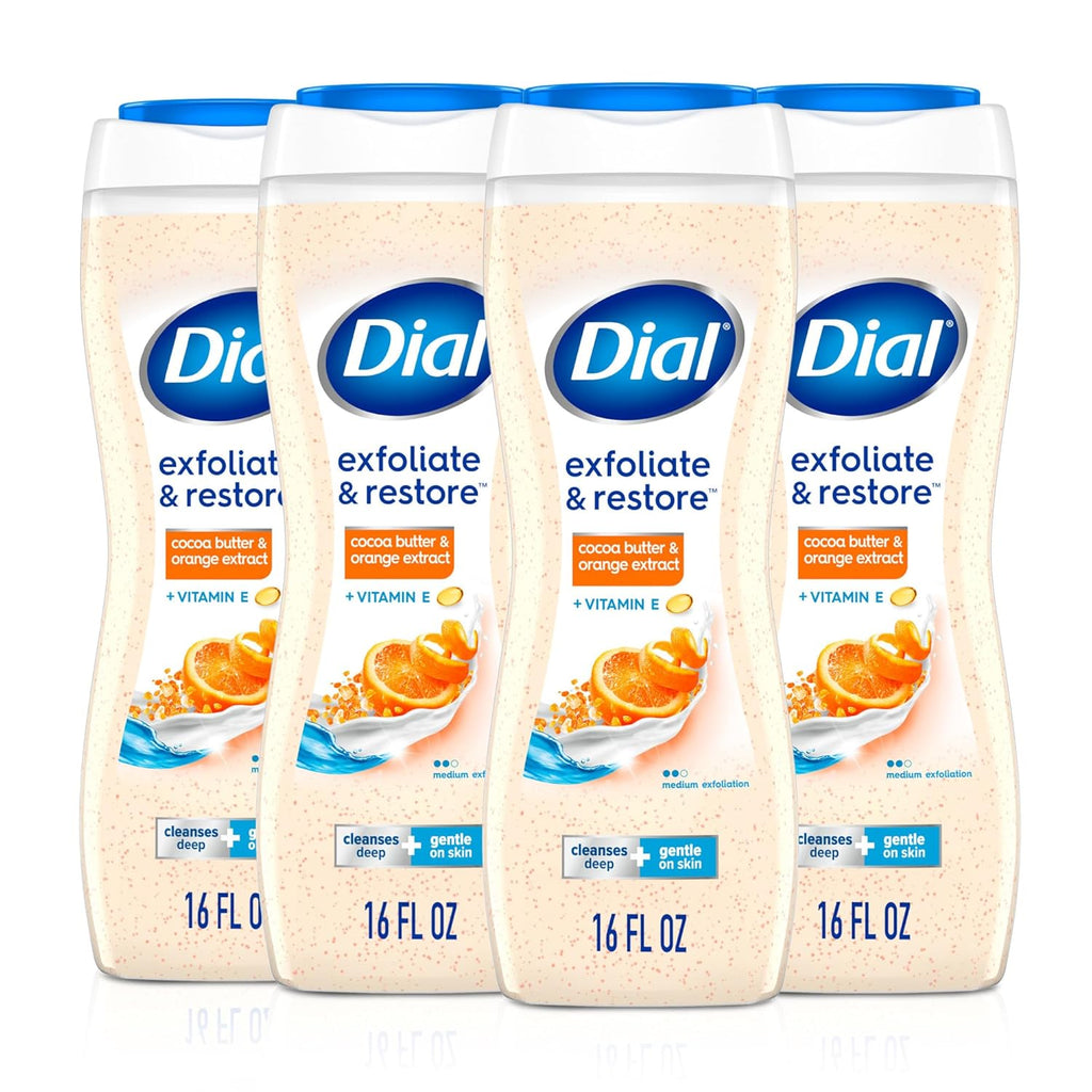 Dial Body Wash, Orange Peel & Cocoa Butter, 16 Fl Oz (Pack of 4)