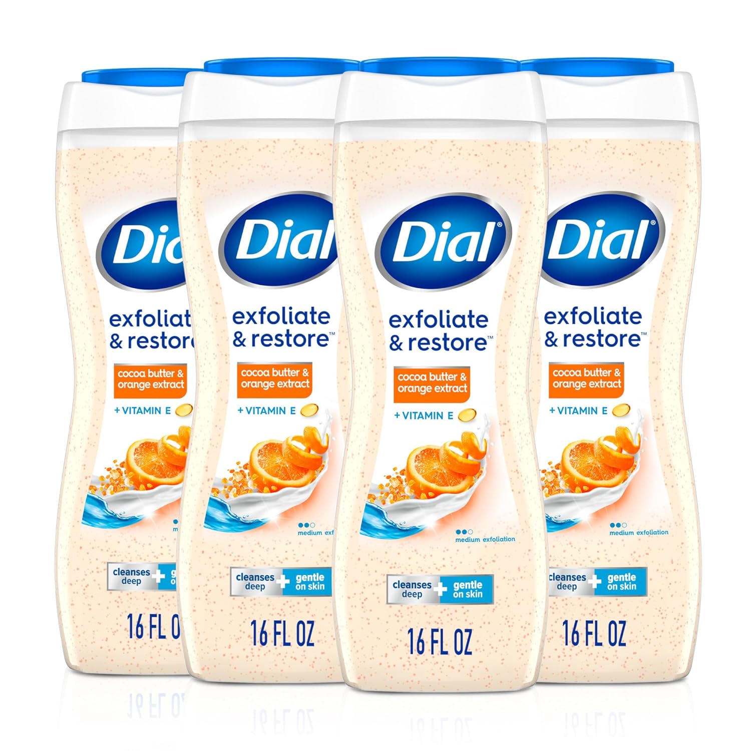 Dial Body Wash, Orange Peel & Cocoa Butter, 16 Fl Oz (Pack of 4)