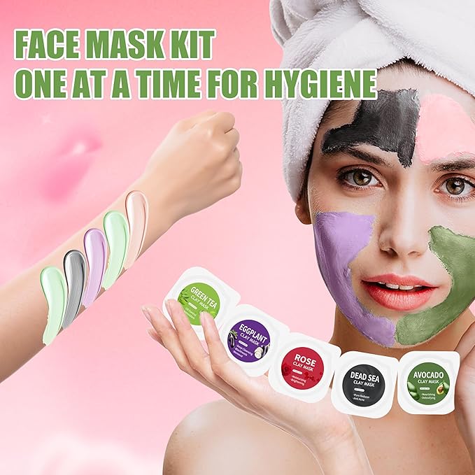 10 Pods Clay Facial Mask Set - Rose, Green Tea, Eggplant, Avocado, Dead Sea Mud, Mud Mask Deep Pore Cleansing Acne Blackhead Removal Men & Women Face Mask Skin Care,Two To Three Times A Week.