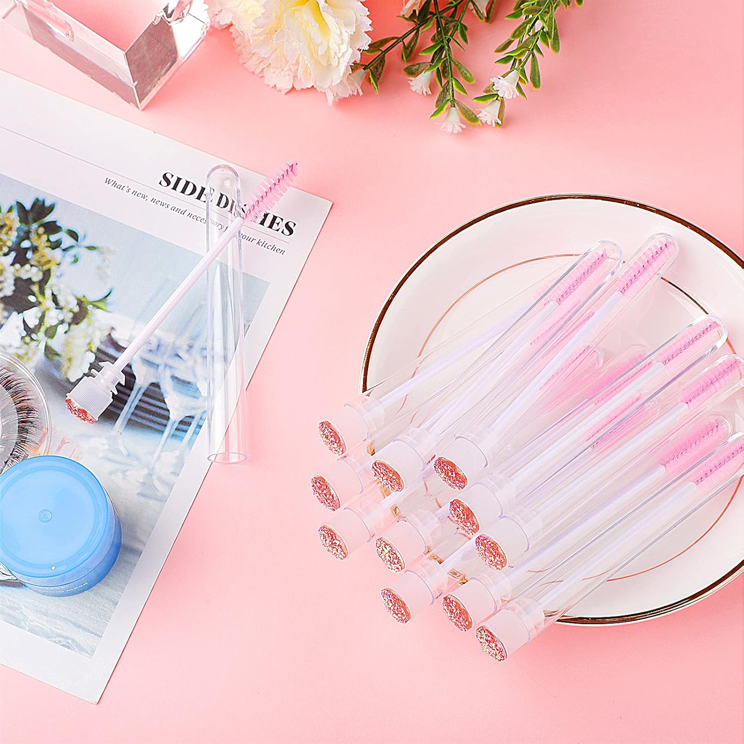 50pcs Eyelash brush Lash Wand Makeup tool Eyelash Extension supplies Cleaning brush Diamond Mascara star l pink