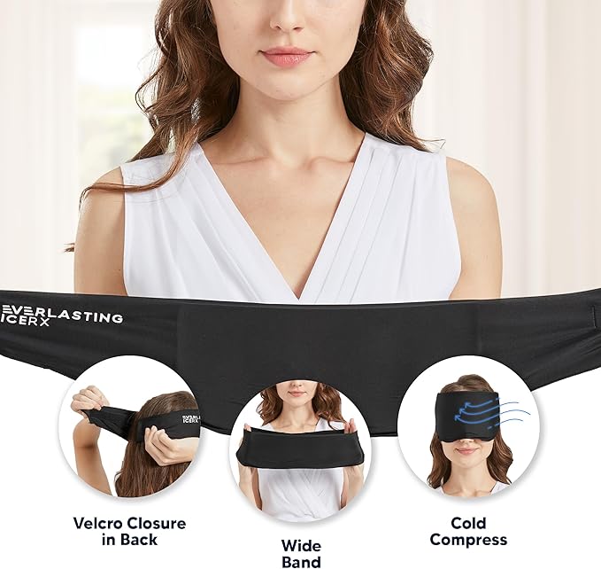 Everlasting Ice RX Cooling Eye Mask for Puffiness - Gel Eye Mask Reusable - Eye Ice Pack for Migraines, Sinus Pain, Sore Eyes & Face Ice Pack Therapy - with Adjustable Strap