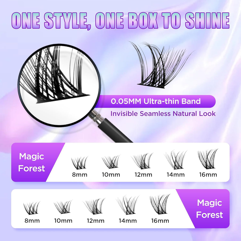 Lash Extension Kit DIY Lash Clusters Kit Eyelash Extensions Individual Lashes Extensions with (BondSeal,Tweezers,Remover168Pcs,MagicForest,8-16)
