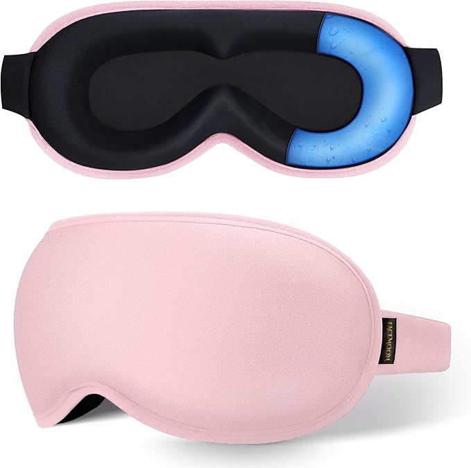 Cooling Gel 3D Sleep Eye Mask-Weighted Blackout Sleep Mask & Cold Compress for Dark Circles, Dry Eyes, and Puffiness - Comfortable, Eyelash-Friendly, Reusable for Relaxing Sleep-Pink