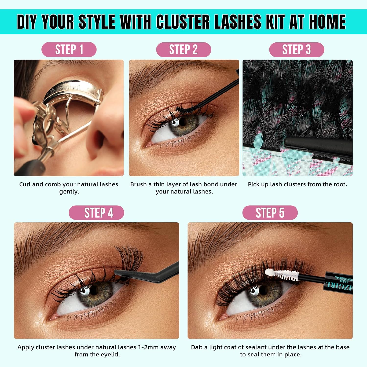 Lash Clusters Kit 320Pcs, 80 100D DIY Individual Extensions, Bond and Seal, Remover, Applicator Tool for False Eyelashes at Home (D-Mix10-16mm)