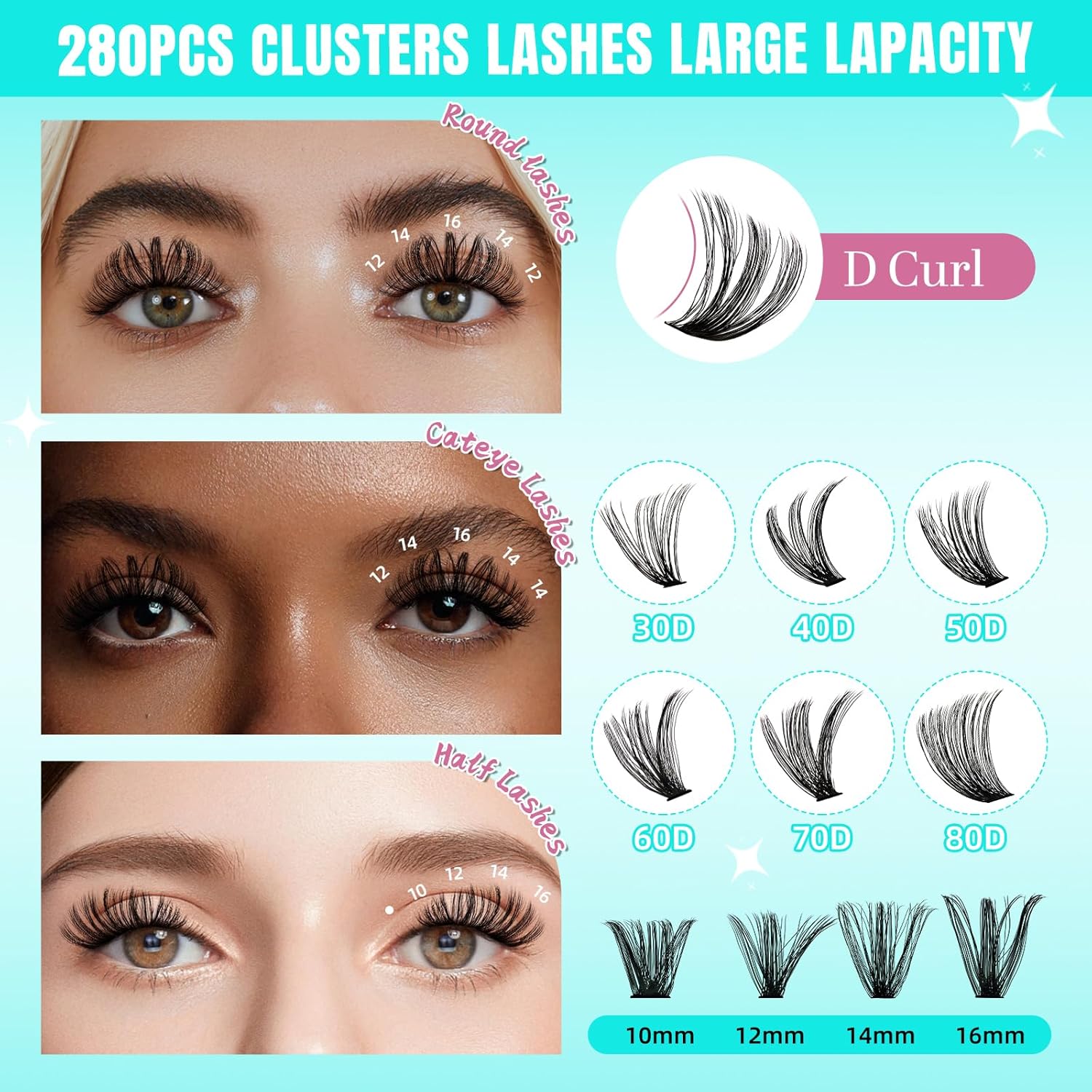 Lash Clusters Wispy 280PCS Eyelash Extension 70D Cluster Lashes Individual Lashes DIY Lash Extension Natural Look Cluster Eyelash Extensions Soft False Eyelashes at Home for Beginners(14mm)
