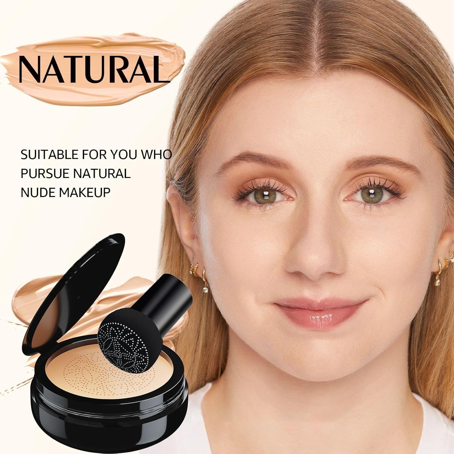 Mushroom Head Air Cushion CC Cream - BB Cream Foundation Makeup Concealer Moisturizing Oil Control, Long-Lasting & Waterproof, Easy Makeup Even Skin Tone (Natural, 3.21 Ounce (Pack of 1))