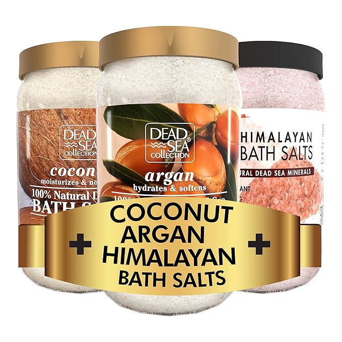 Bundle-Dead Sea Collection Bath Salts Enriched- Argan +Coconut + Himalayan - Natural Salt for Bath -3X Large 34.2 OZ. - Nourishing Essential Body Care for Soothing and Relaxing Your Skin