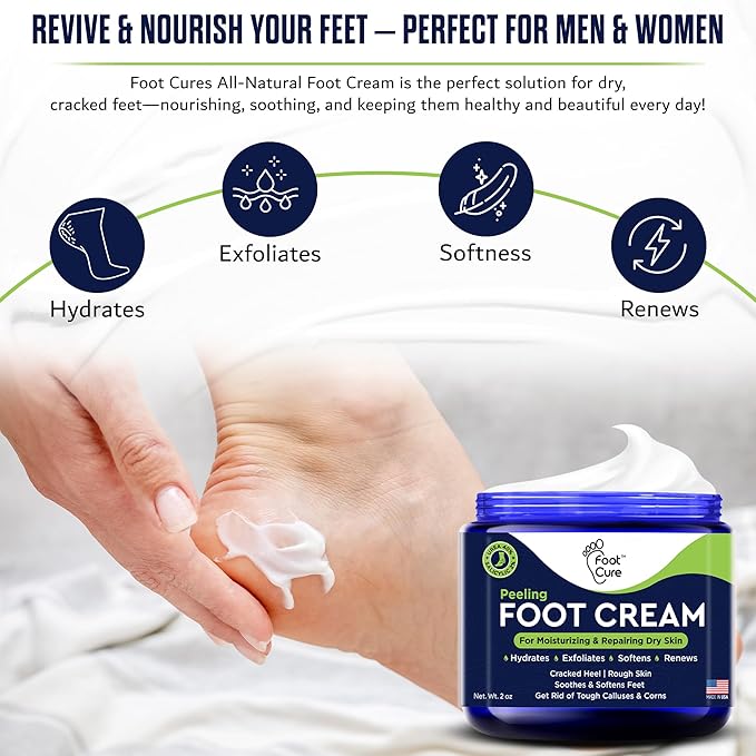 Tea Tree Oil Foot Cream - Moisturizing Athletes Foot Care For Dry Cracked Feet Cream - Heel & Callus Removal, Toenail Treatment, Ringworm Itchiness Relief - Made in USA Foot Cream, 2 Ounce Pack of 1